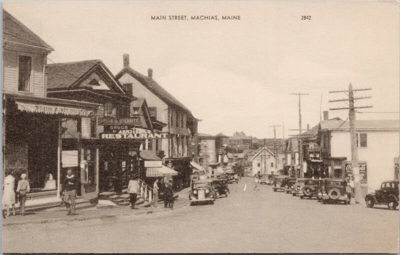 Machias Maine ME Main Street Unused American Art Postcard F82