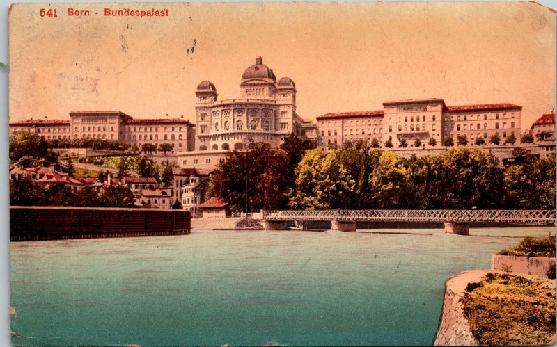 VINTAGE POSTCARD THE FEDERAL PALACE AT BERN SWITZERLAND MAILED 1908
