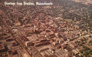 Postcard Greetings From Brockton Massachusetts Aerial View Of Downtown