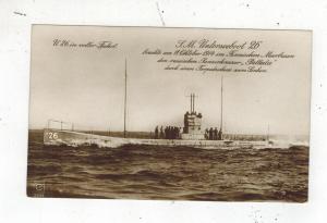 Mint Pre WW2 Germany Navy Real Picture Postcard U Boat 26 Submarine at Sea