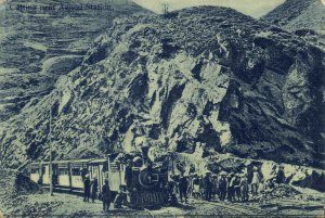 india, Cutting near Aanod Station, Steam Train, Sikhs (1910s) Postcard