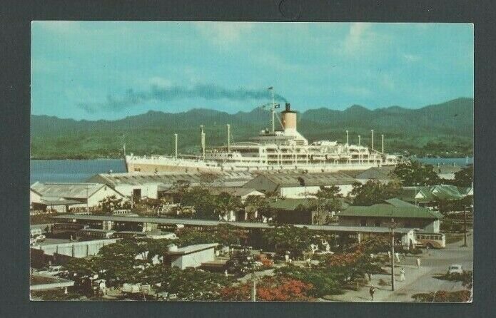 Ca 1947 PPC Fiji Port Of Suva W/Orient Liners At Dock Mint