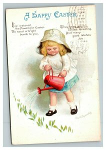Vintage 1915 Ellen Clapsaddle Easter Postcard Cute Girl White Hat Water Can