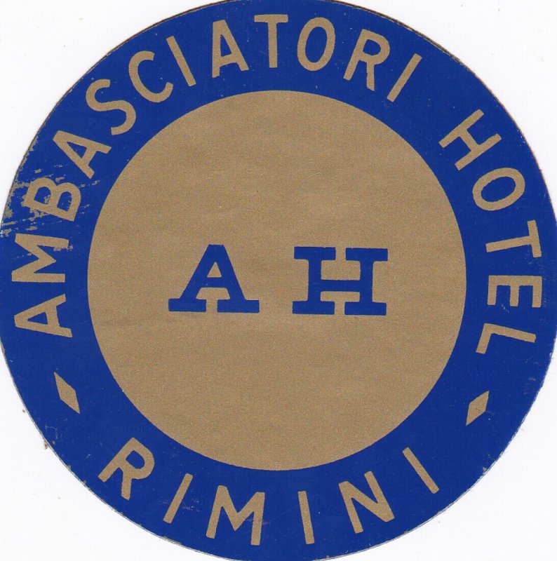 Italy Rimini Ambasciatori Hotel Vintage Luggage Label sk2213
