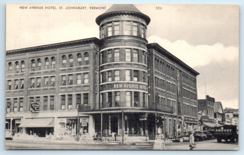 ST. JOHNSBURY, Vermont VT ~ NEW AVENUE HOTEL c1940s Caledonia County Postcard 