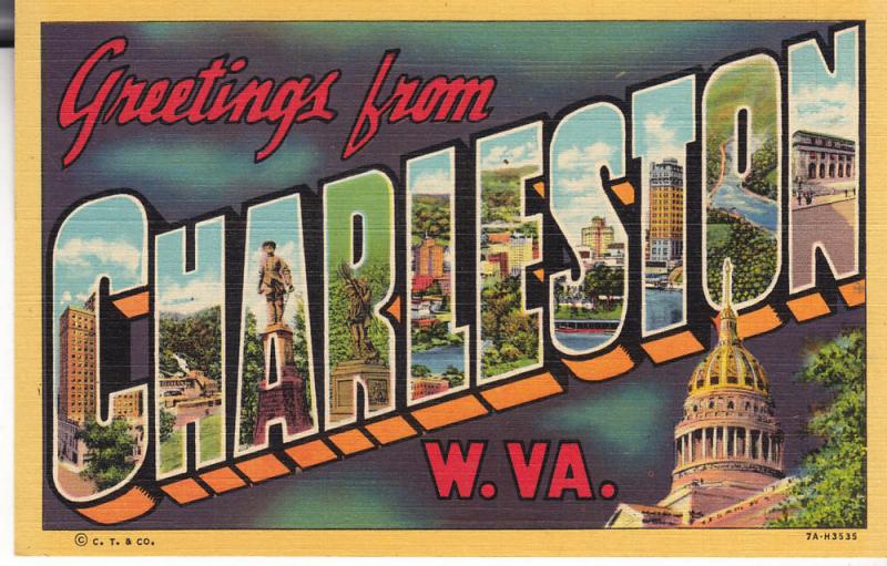 Greetings From Charleston - Curteich Linen Texture - Unused