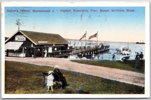 1916 Bakers Island Marblehead Harbor Excursion Pier Salem Willows Mass Postcard