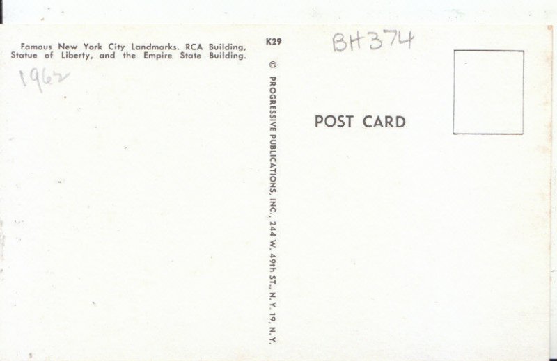 America Postcard - Famous New York City Landmarks - Ref 5845A