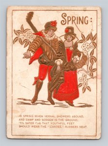 1880s H D Harrall Bevington IA Candee Rubber Boots Shoes Opera Spring Trade Card