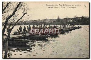 Old Postcard Army Construction & # 39un pontoon bridge by portieres executed ...