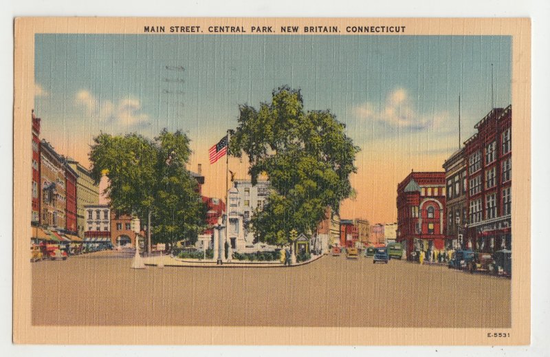 P3036,1952 postcard main street old cars etc central park new britain conn ct