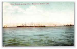 Lake Vessels Passing In Harbor Ashtabula Ohio OH  UNP DB Postcard N24