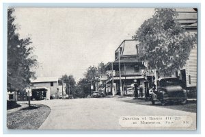 c1930's Monroeton PA, Junction Of Routes 411 & 220 Cars Stores Vintage Postcard 