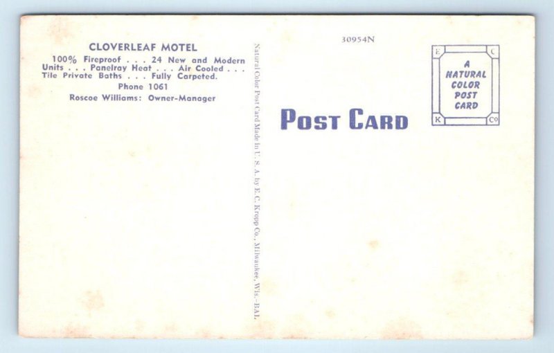 CLANTON, AL Alabama ~ CLOVERLEAF MOTEL ~ c1930s Roadside Linen Postcard