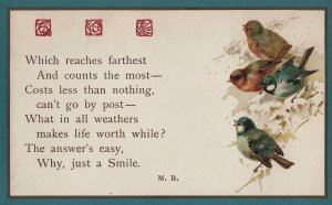 A Smile Cant Be Sent By The Post Office Wrens Signing Songcard Old Postcard