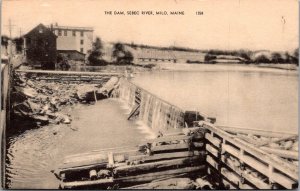 View of the Dam, Sebec River, Milo ME Vintage Postcard V62