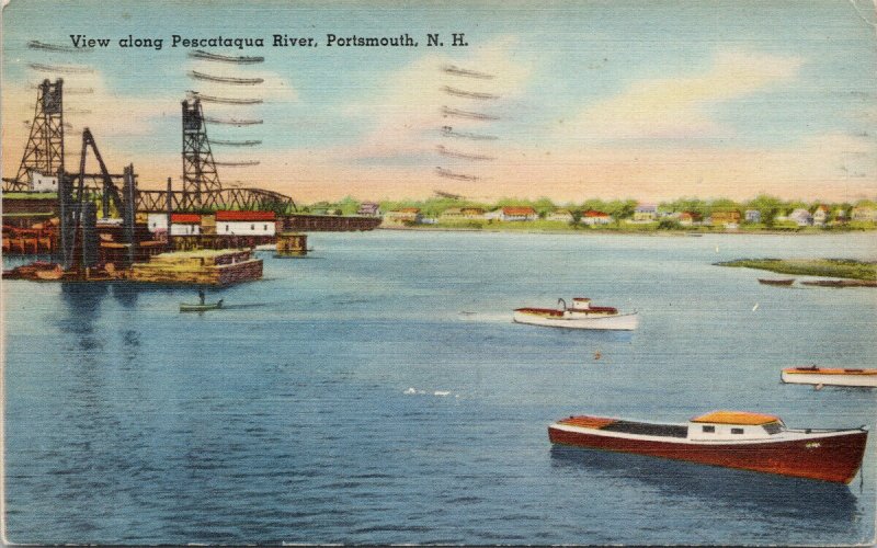 Pescataqua River Portsmouth NH New Hampshire c1948 Linen Postcard H9 