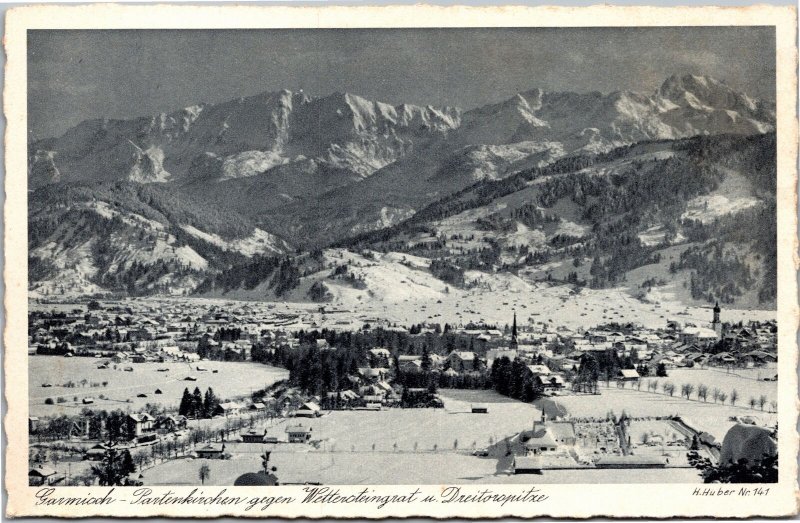 Postcard Germany Garmisch-Partenkirchen  with Wettrsteingrat and  Dreitoropitxe