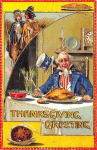 Thanksgiving Greeting Uncle Sam Turkey Embossed Postcard