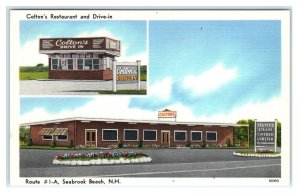 SEABROOK BEACH, NH ~ Roadside COLTON'S Restaurant & DRIVE-IN c1950s Postcard
