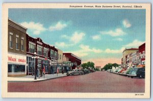 c1940 Rantoul Illinois Postcard Sangamon Avenue Maine Business Street Building
