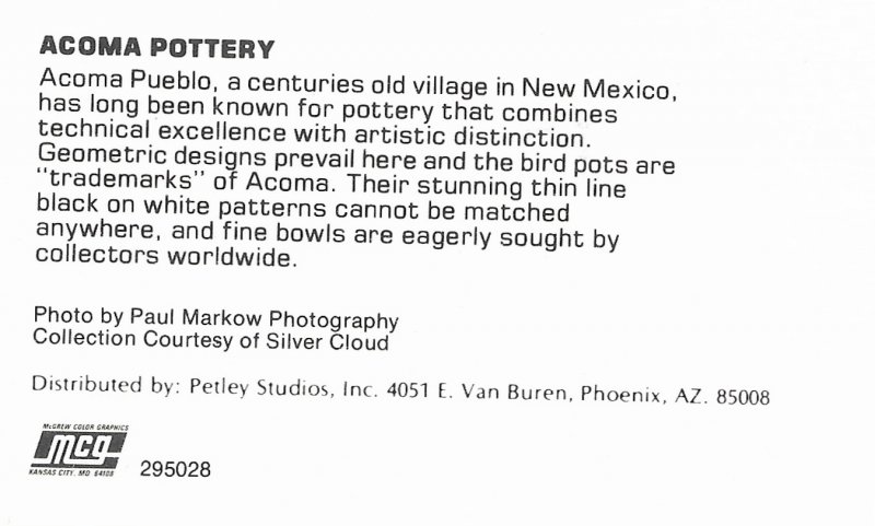 US Acoma Pottery. Card 5X7