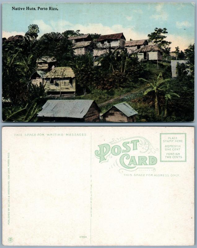 PUERTO RICO NATIVE HUTS PORTO RICO ANTIQUE POSTCARD 