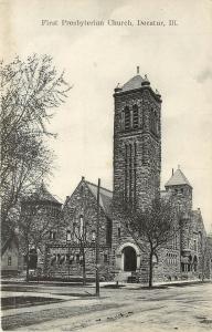 c1910 Lithograph Postcard; First Presbyterian Church, Decatur IL Macon Co.