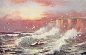 CLIFFS AT BROADSTAIRS KENT ENGLAND~TUCK ROUGH SEAS MARGATE & RAMSGATE~ POSTCARD