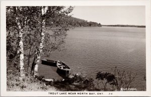 Trout Lake near North Bay Ontario ON ONT Small Boats WR Forder RPPC Postcard H54