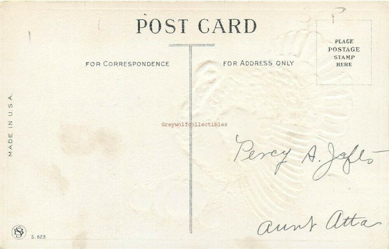 Thanksgiving, Turkey, Pumpkins, Little boy with sword, Embossed