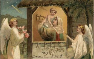 Christmas Mary Baby Jesus Angels Nativity Scene Embossed c1900s-10s Postcard