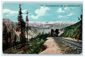 c1910 Train Emerging from Snow Sheds Ogden Route South Pacific Railroad Postcard