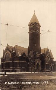 D19/ Albion Michigan Mi Real Photo RPPC Postcard c1910 M.E. Church Building