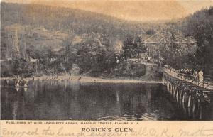 Elmira New York~Rorick's Glen~People Crossing Rustic Bridge~Boats on Water~1905