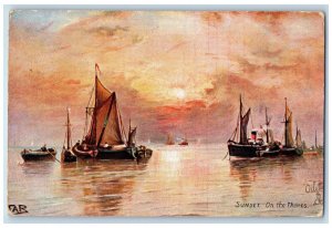 1907 Boating Estuary of Medway Sunset On The Thames Oilette Tuck Art Postcard