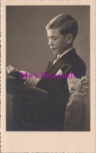 Ancestors Postcard -Young Man Reading, Vintage Fashion, Hairstyle, Child RS37824