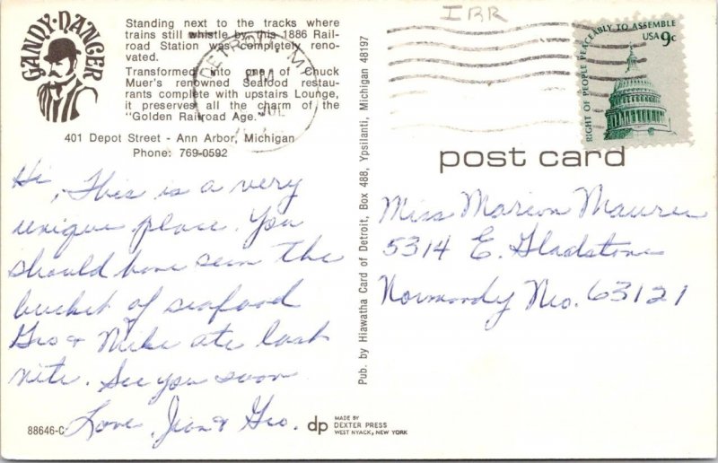 Ann Arbor MI Michigan  GANDY DANCER RESTAURANT VIEWS  ca1960's Roadside Postcard