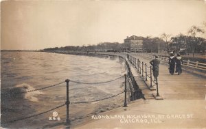 J52/ Chicago Illinois RPPC Postcard c1910 Lake Michigan Grace St Pier Walk  343