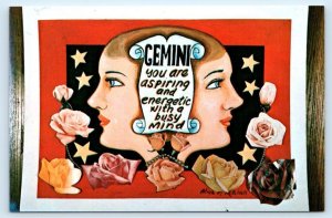 GEMINI Zodiac Sign Art ~ ALICE F. MITCHELL Artist 1960s-70s Astrology Postcard