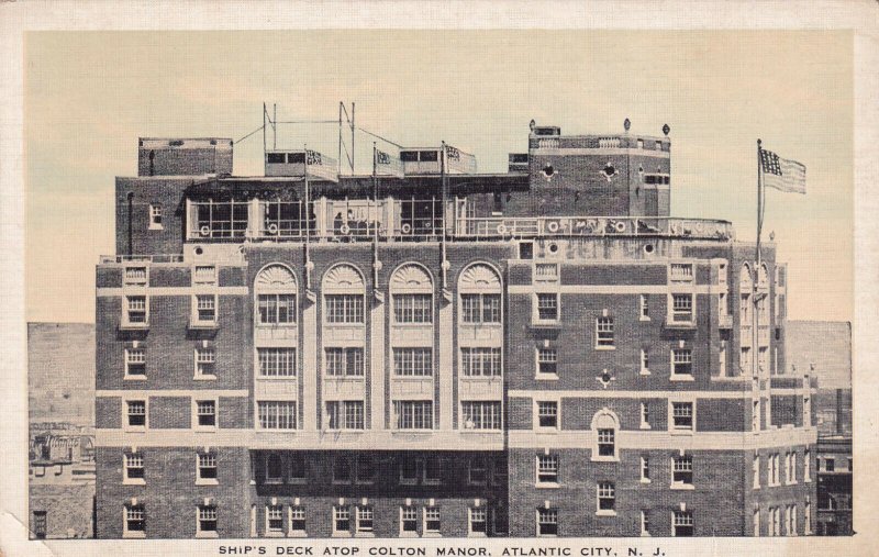 ATLANTIC CITY, New Jersey, 1930-1940s; Ship's Deck Atop Colton Manor