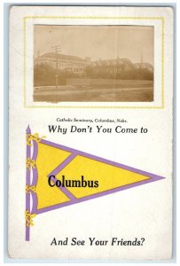 c1910's Catholic Seminary Columbus Ohio OH Pennant RPPC Photo Antique Postcard