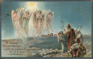 Christmas Shepherds Spot Angels on High Christianity c1910 Postcard