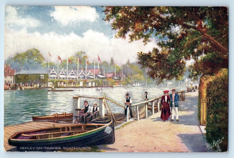Oxfordshire England Postcard Boathouses Henley on Thamesc1910 Oilette Tuck Art