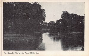 DEKALB ILLINOIS~THE  KISHWAUKEE RIVER AT HIGH WATER~POSTCARD