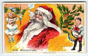 Santa Claus Christmas Postcard Fond Recollections Kids St Nick Smokes Pipe 1909