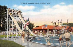 Ottumwa Iowa Municipal Swimming Pool Slide Linen Antique Postcard K23334
