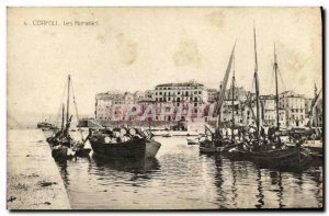 Old Postcard The Walls Corfu Greece Boat