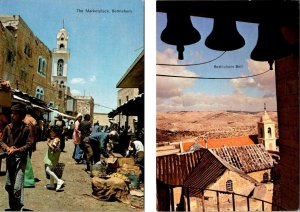 2~4X6 Postcards Bethlehem, West Bank Palestine THE MARKETPLACE & BETHLEHEM BELL