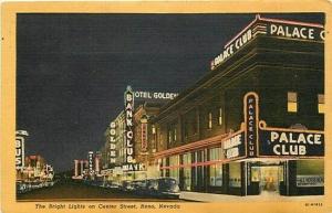 NV, Reno, Nevada, Center Street, 1940s Cars, Night scene, Curteich No, IC-H1812